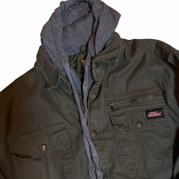 Dickies Men's Green Canvas Hooded Work Coat Quilted Lined Size Large (42-44) - Picture 3 of 6
